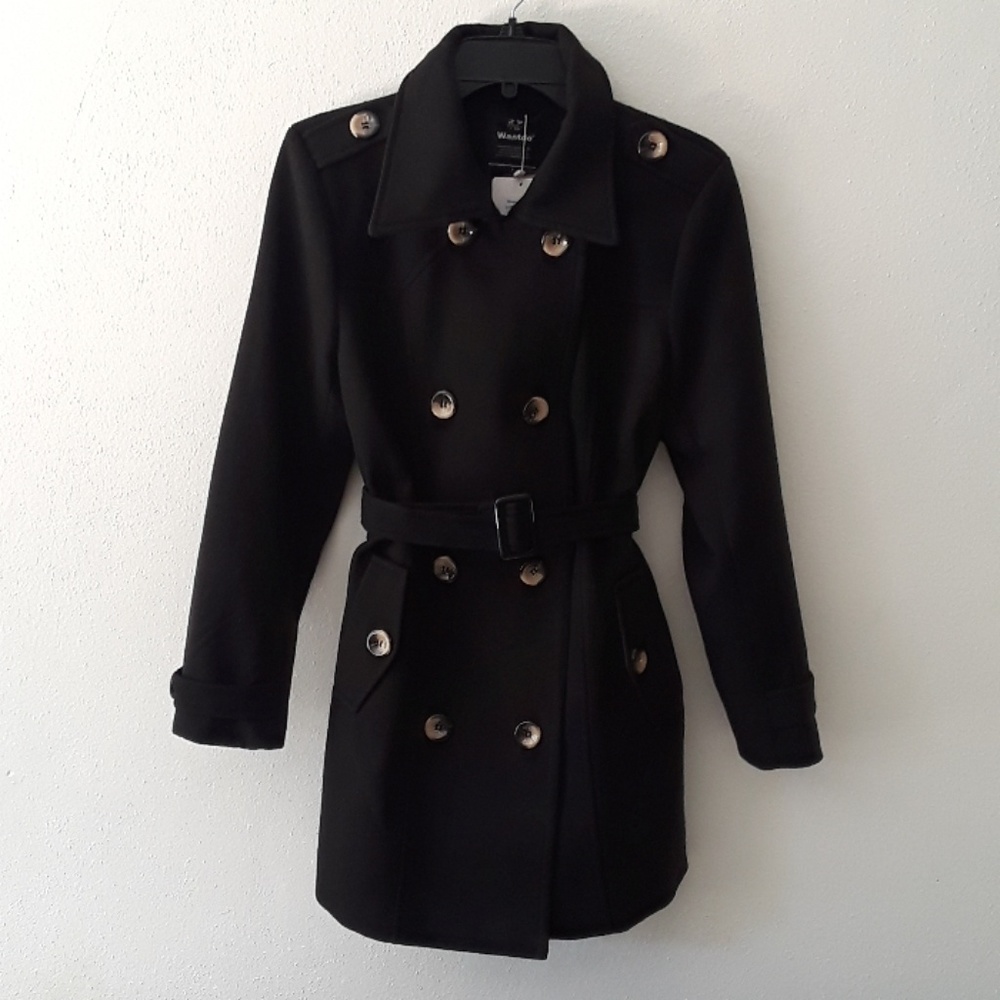 New Black Double Breasted Trench Coat